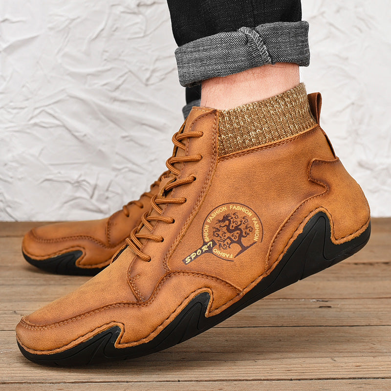 Men Handmade Leather Comfy Soft Sock Ankle Boots