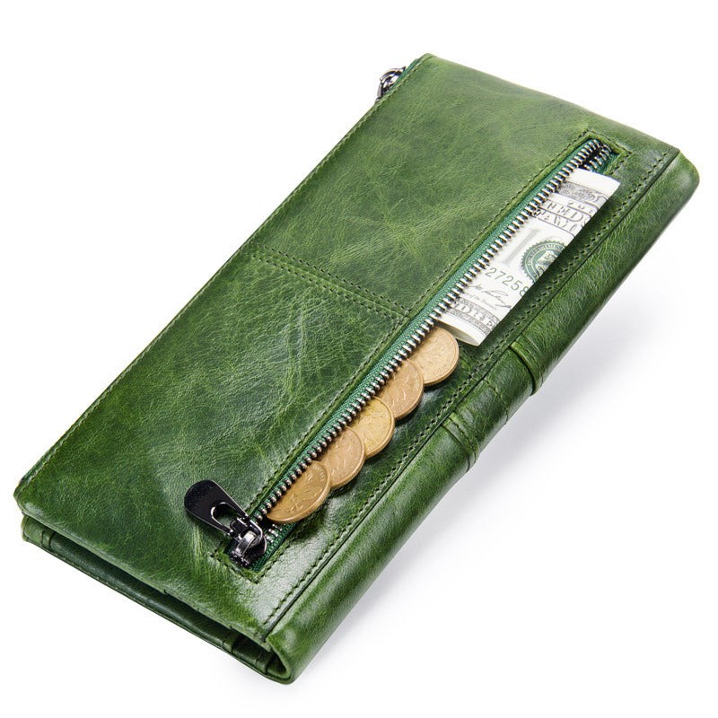 Real cowhide long women's wallet