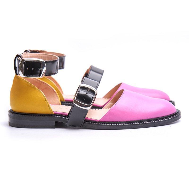 Buckle Color block Sandals Flats