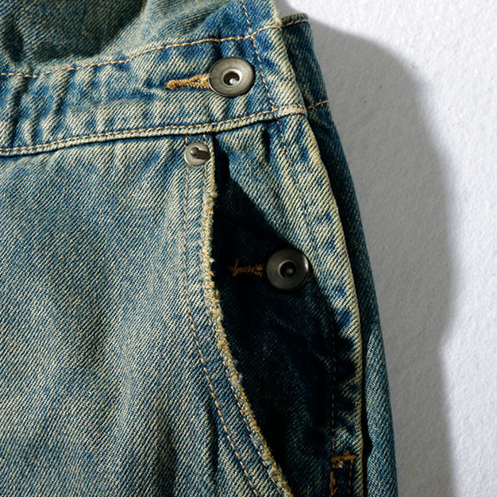 Retro Loose Small Straight-Leg One-Piece Jeans