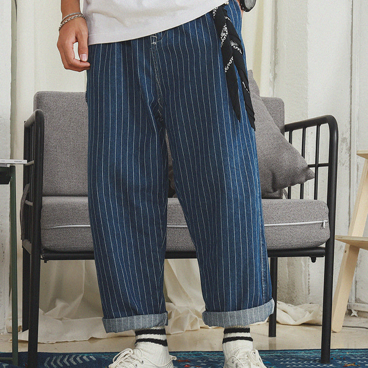 Japanese Retro Loose Straight Striped Pants