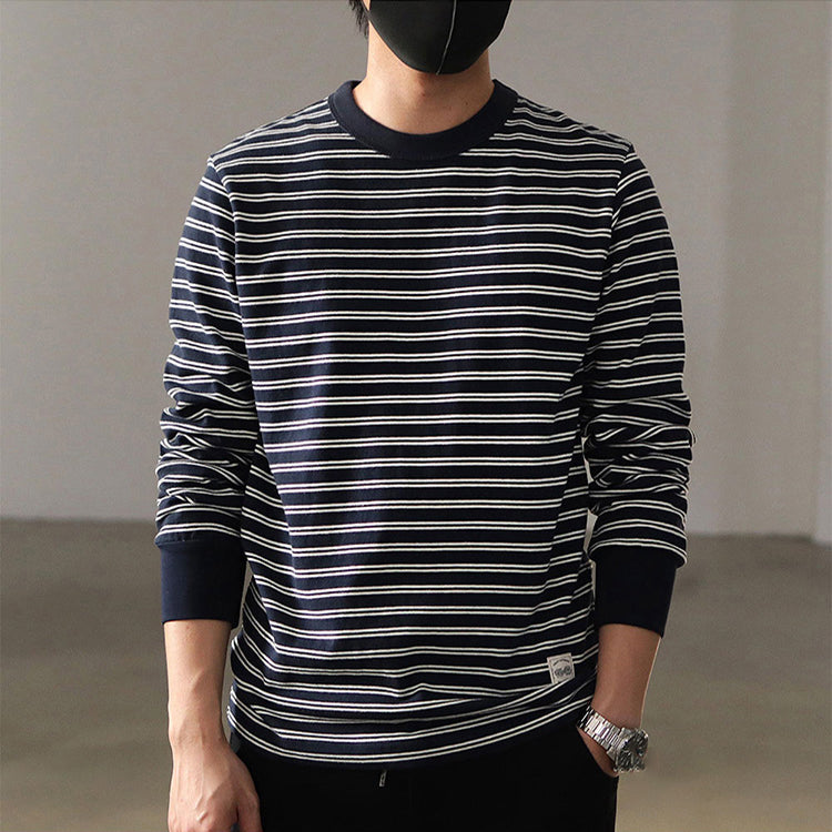 American Retro Blue And White Striped Long Sleeve T-shirt