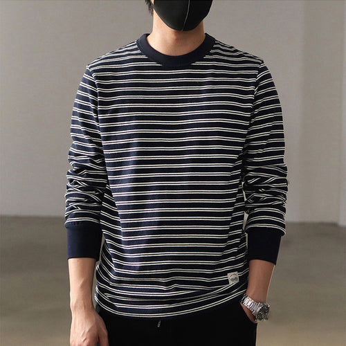 American Retro Blue And White Striped Long Sleeve T-shirt
