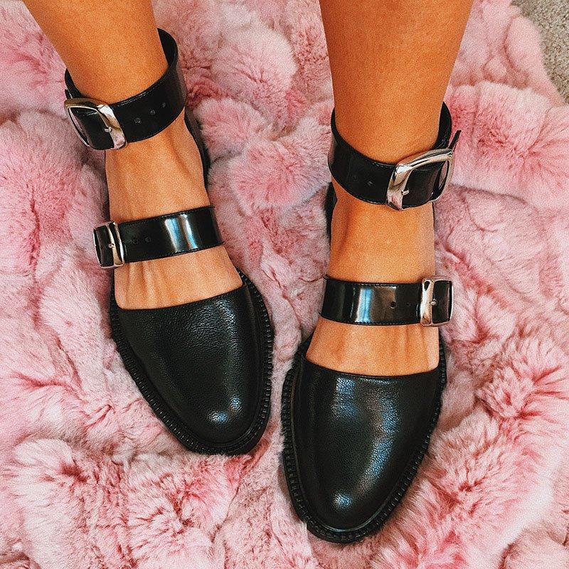 Buckle Color block Sandals Flats
