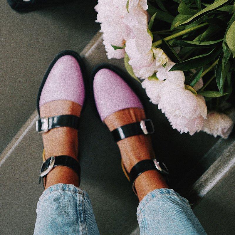 Buckle Color block Sandals Flats