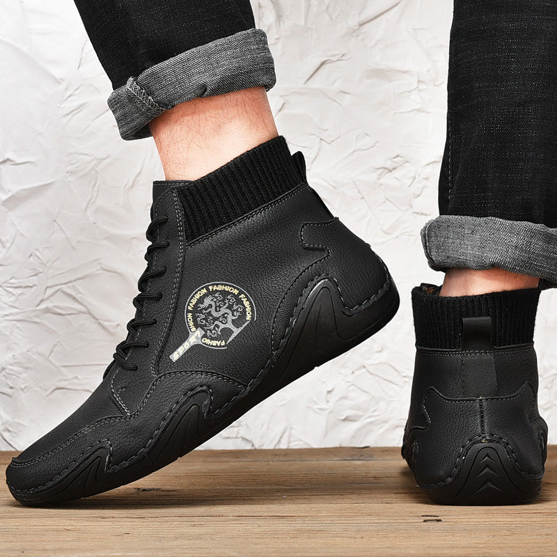 Men Handmade Leather Comfy Soft Sock Ankle Boots