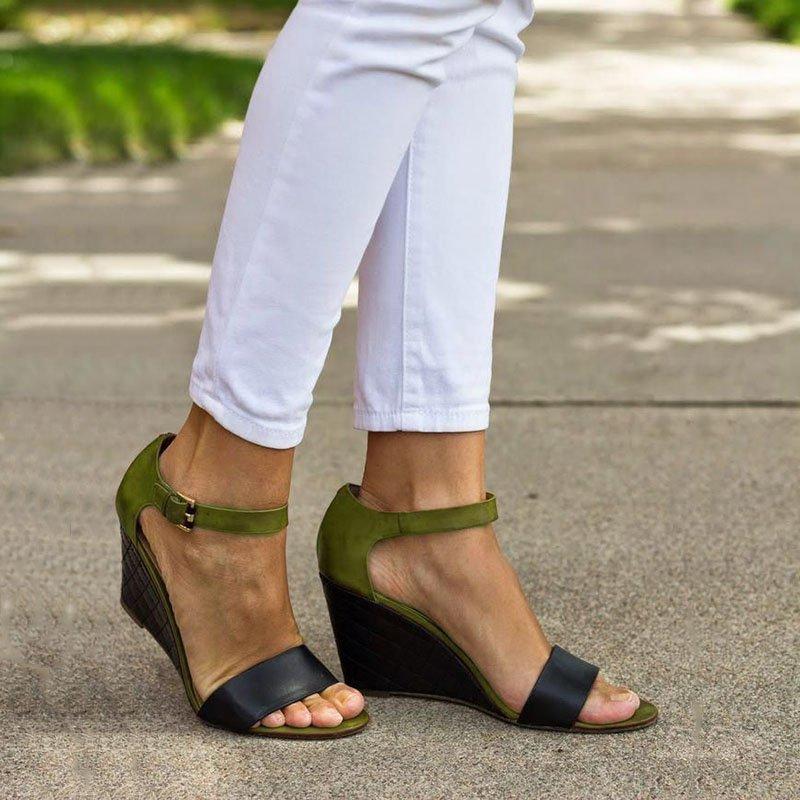 Wedges Heel Buckle Strap Color-block Daily Leisure Sandals