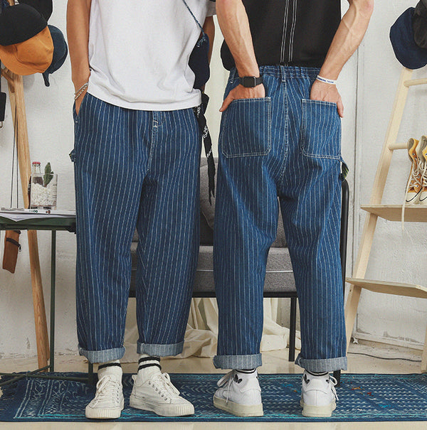 Japanese Retro Loose Straight Striped Pants