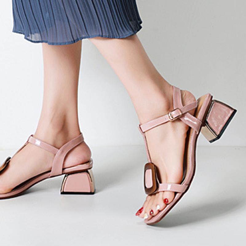 Metal Button Sweet Date Summer Chunky Heel Sandals