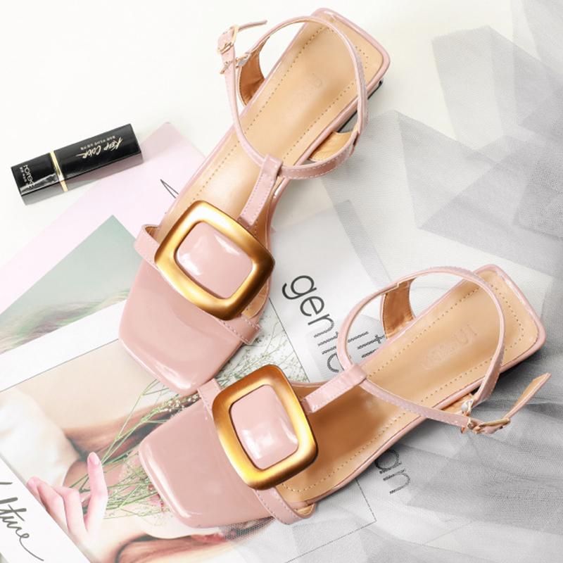 Metal Button Sweet Date Summer Chunky Heel Sandals