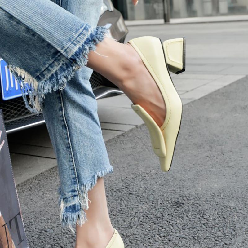 Chunky Heel Genuine Leather Square Toe Shoes