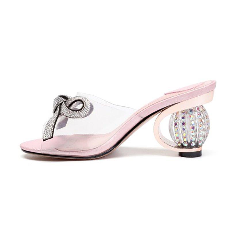 Rhinestone Bowknot Summer Strange Heel Peep Toe Slippers