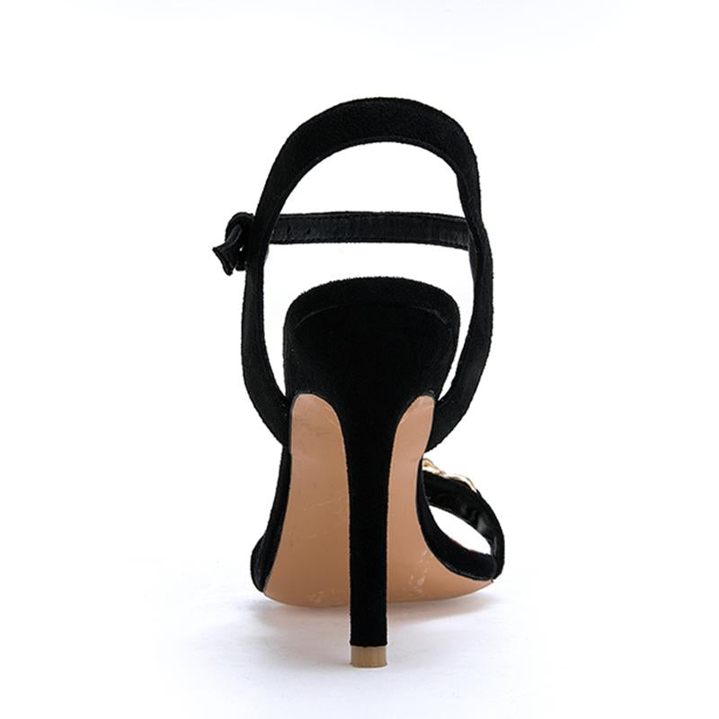Black High Heel Suede Summer Party & Evening Sandals
