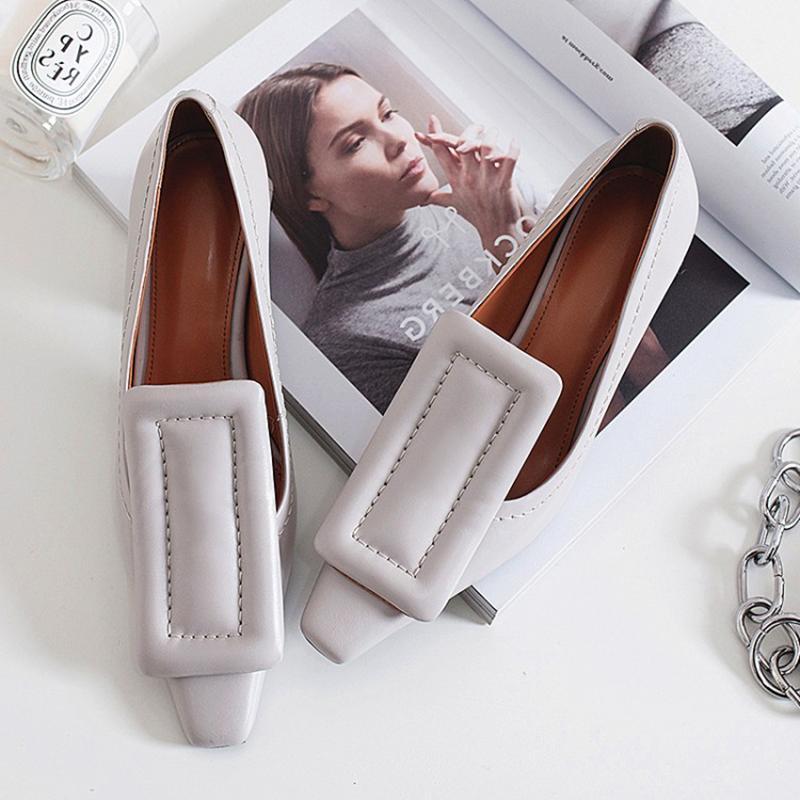 Chunky Heel Genuine Leather Square Toe Shoes