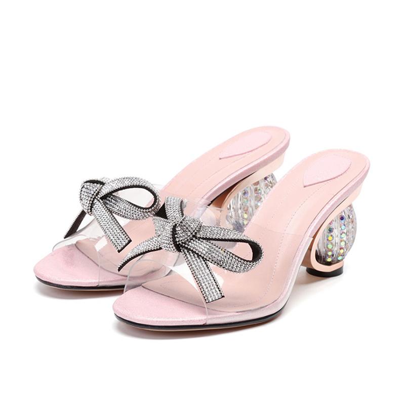 Rhinestone Bowknot Summer Strange Heel Peep Toe Slippers