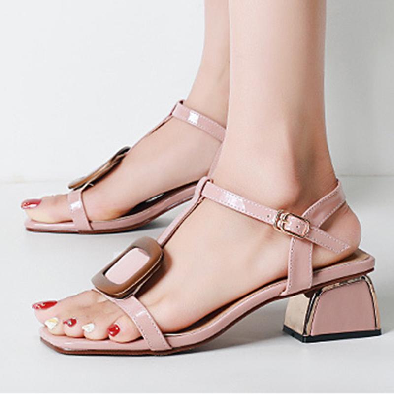 Metal Button Sweet Date Summer Chunky Heel Sandals