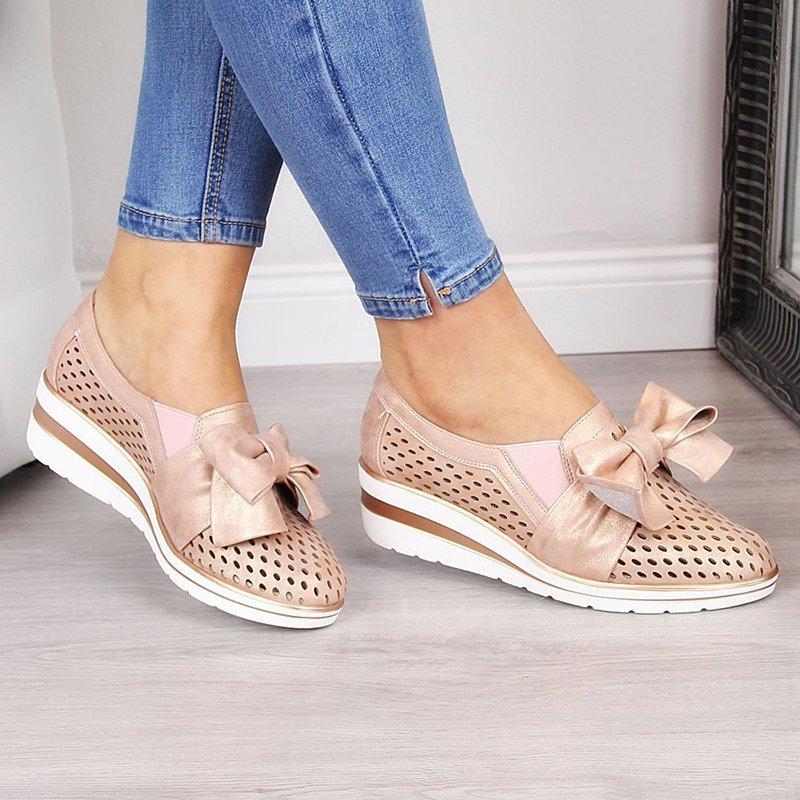 Bowknot Wedge Heel Slip-on Sneakers