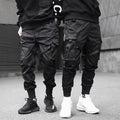 Men Ribbons Color Block Black Pocket Cargo Pants