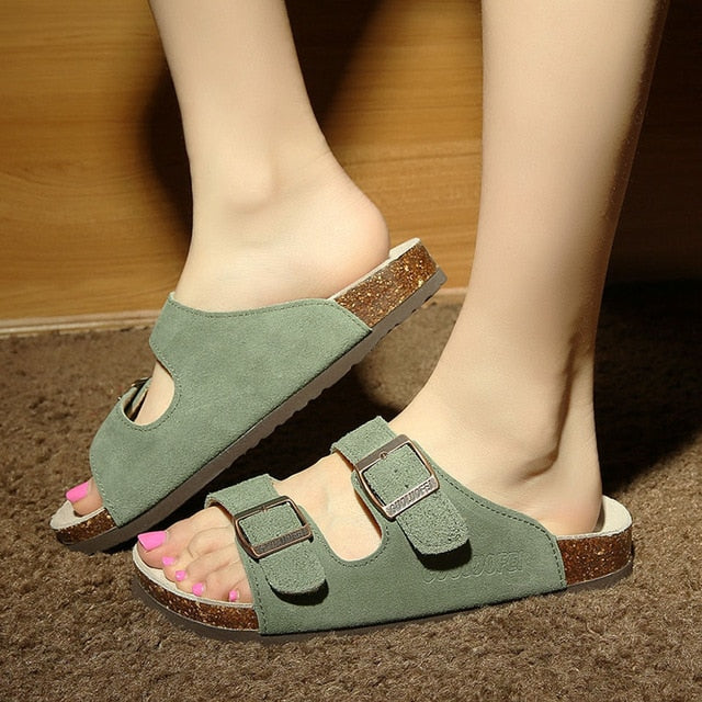 Summer Cow Suede Leather Mule Clogs Slippers