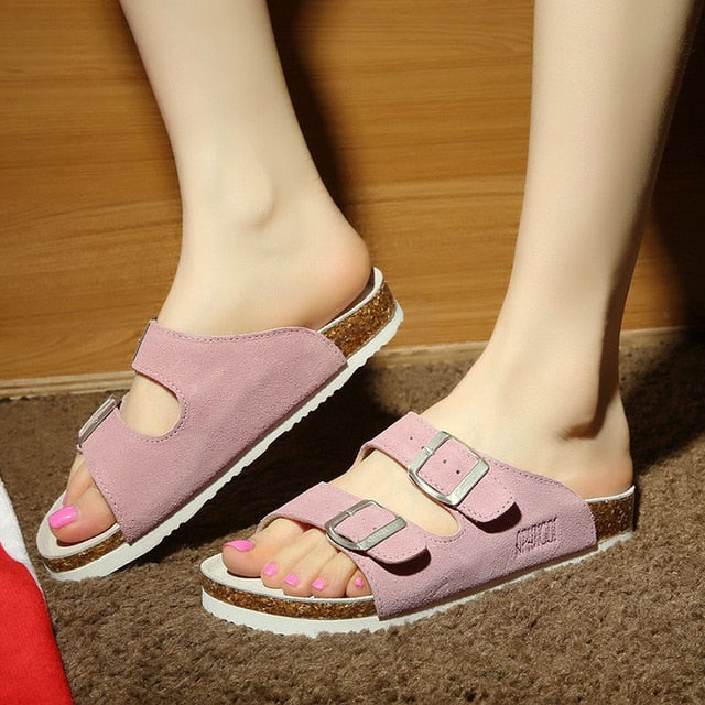 Summer Cow Suede Leather Mule Clogs Slippers