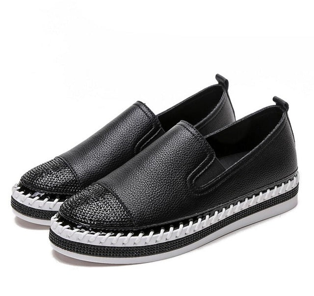 Women Genuine Leather Creepers Flats