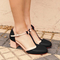 T-Strap Bowknot Summer Casual Chunky Heel Buckle Womens Sandals
